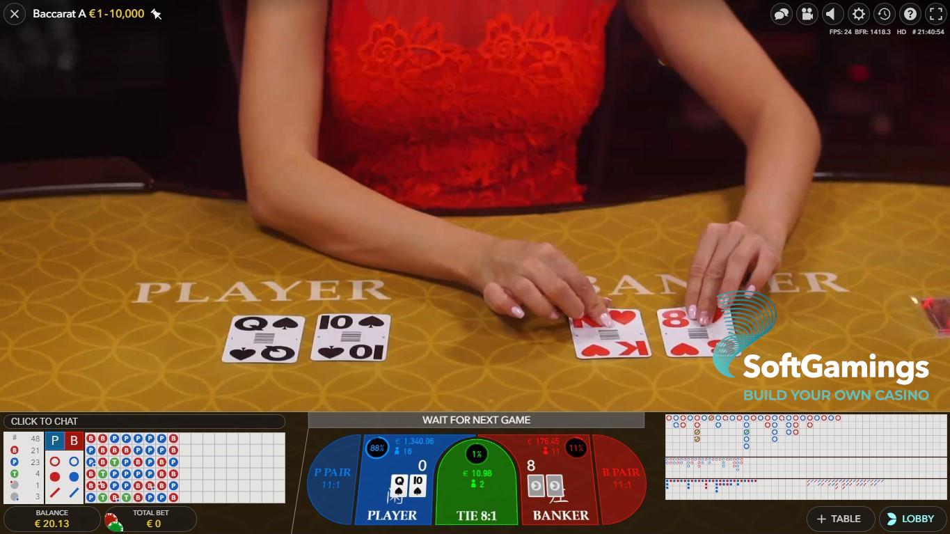 Giới thiệu trò baccarat AX88 trong sảnh live casino 2 Giao diện chơi baccarat tại sảnh live của nhà cung cấp Evolution Gaming